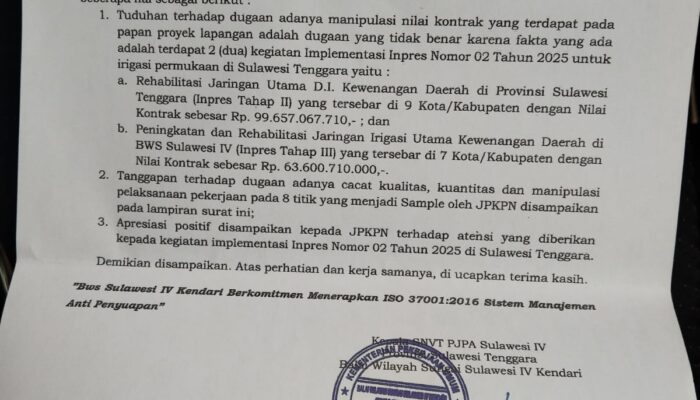 JPKPN Layangkan Sanggahan Keras Terkait Proyek Irigasi BWS Sulawesi IV, Temukan Indikasi “Poles Permukaan”