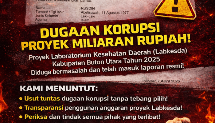 Ketua GSPI Resmi Laporkan Dugaan Korupsi Proyek Labkesda Butur Tahun 2025 ke Polda Sultra