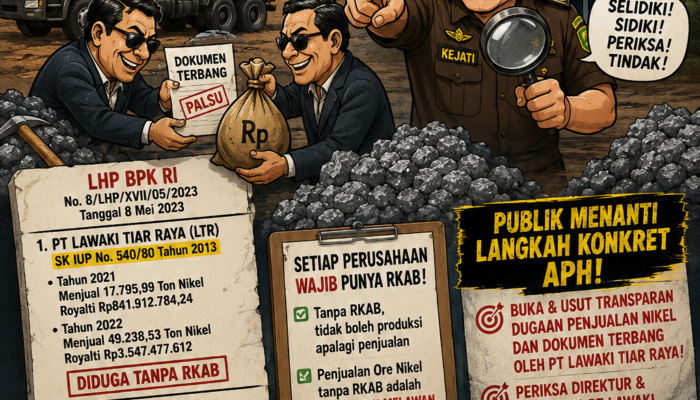 Kejati Sultra Diminta Lakukan Penyelidikan Serta Pemanggilan dan Pemeriksaan Terkait Penjualan Nikel PT Lawaki Tiar Raya 2 Tahun Berturut-turut Diduga Tanpa RKAB