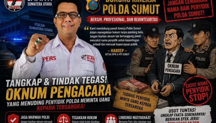 Dugaan Catut Nama Penyidik Narkoba Rp200 Juta, DPW A-PPI Sumut Desak Kapolda Usut Tuntas Oknum Pengacara