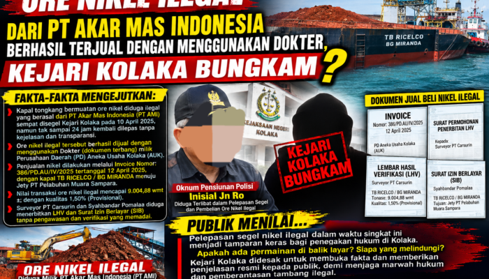 Ore Nikel Diduga Milik PT AMI Lolos Pasca Disegel Kejari Kolaka: Terbit Dokumen “DOKTER”, 9.004,88 WMT Berlayar