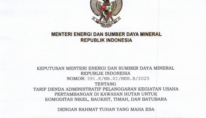Perhitungan Tarif Denda Administrasi Pelanggaran Kegiatan Usaha Pertambangan Nikel, Bauksit, Timah dan Batubara