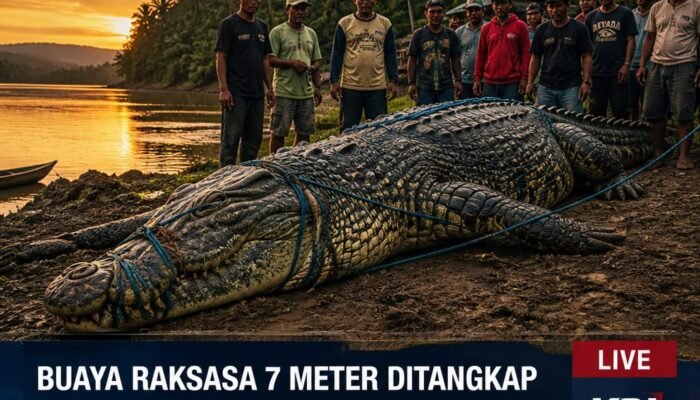 Warga Kolaka Timur Heboh, Buaya Diperkirakan 7 Meter Ditangkap Hanya dengan Tali Tambang