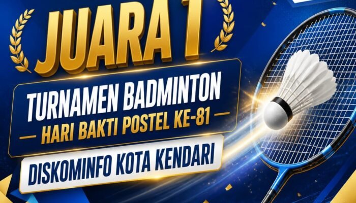 Tampil Dominan, Diskominfo Kendari Sabet Juara Turnamen Badminton Hari Bakti Postel ke-81