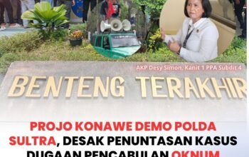 Projo Konawe Demo Polda Sultra, Desak Penuntasan Kasus Dugaan Pencabulan Oknum Kades Labela, AKP Desy Simon: “Sudah Naik Sidik”