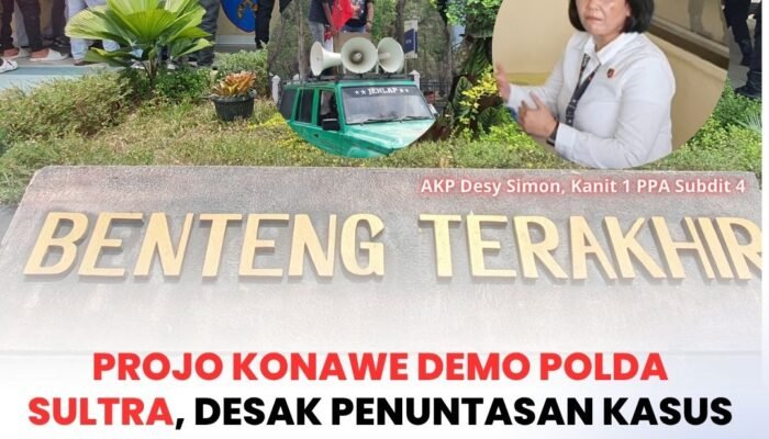 Projo Konawe Demo Polda Sultra, Desak Penuntasan Kasus Dugaan Pencabulan Oknum Kades Labela, AKP Desy Simon: “Sudah Naik Sidik”